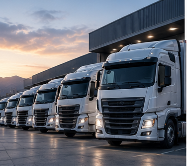 Cargo transport — trucks, architectural and cinematic framing